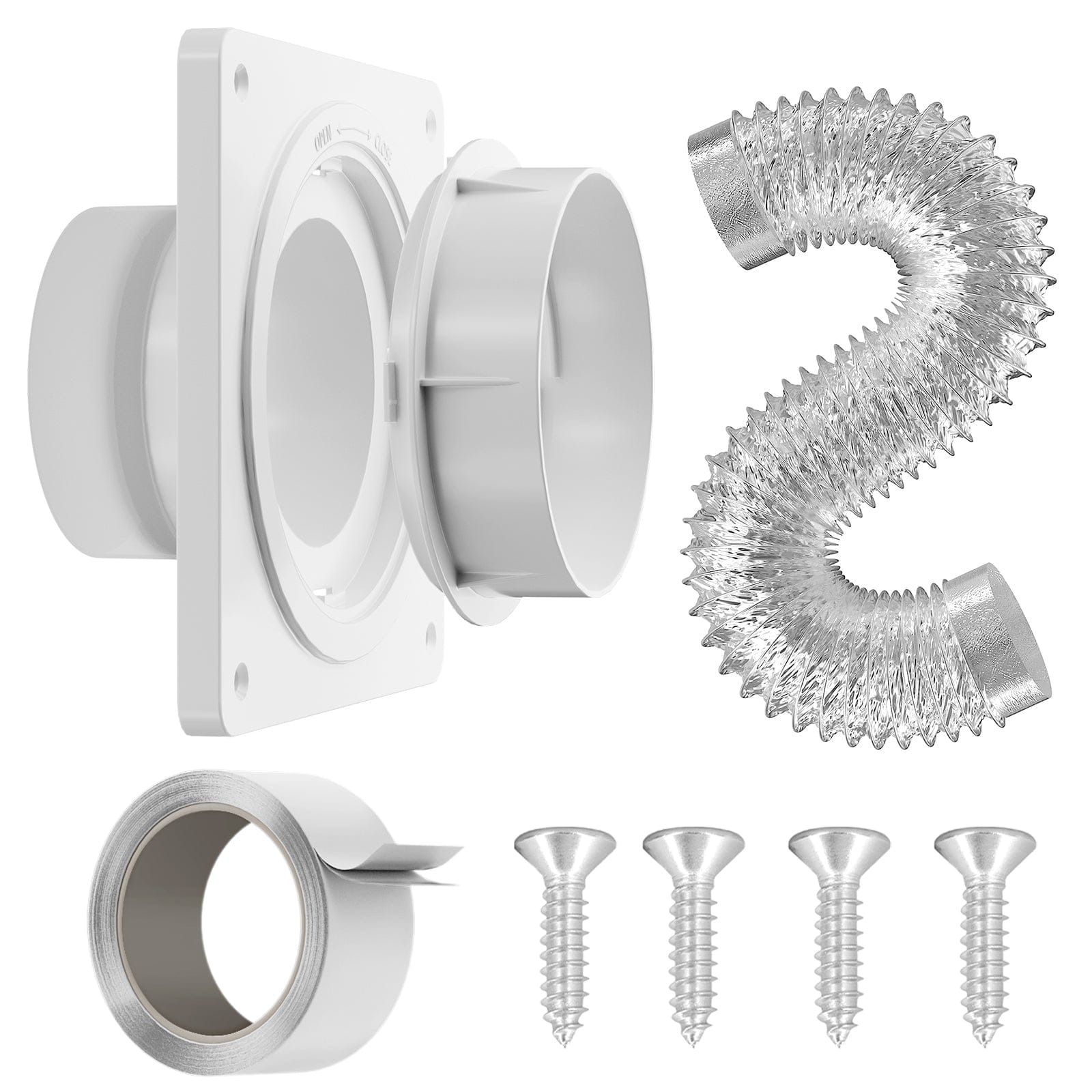 Dryer Vent Connector, Twist Lock Dryer Hose Vent Kit with Quick Connect & Disconnect, Dryer Vent Wall Plate Fits 4 Inch Ducting for HVAC Ventilation, with Tape