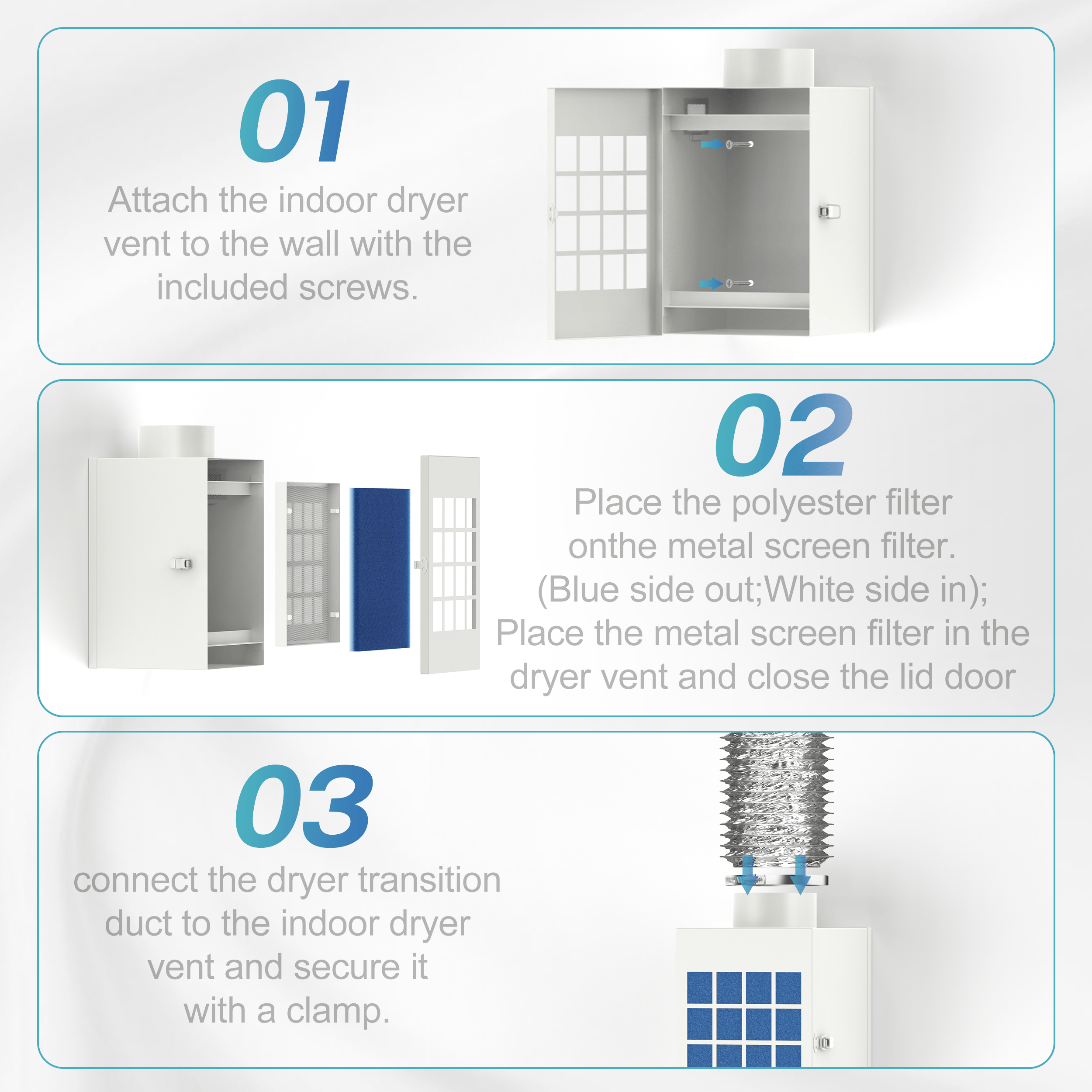Dryer Vent Box for Electric Dryer, Safety Vent Flap with Screen Polyester Filter Style 1