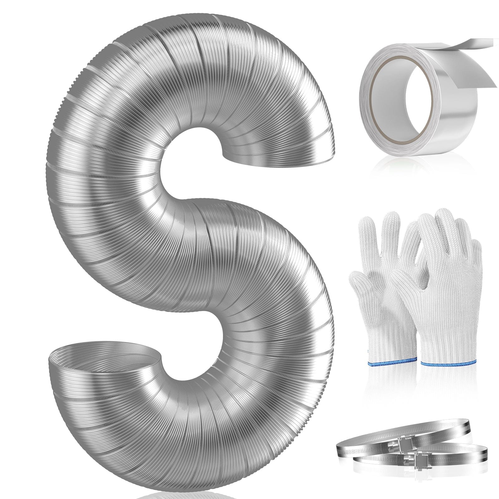 Semi Rigid Aluminum Dryer Vent Hose with 2 Clamps, Gloves&Tape