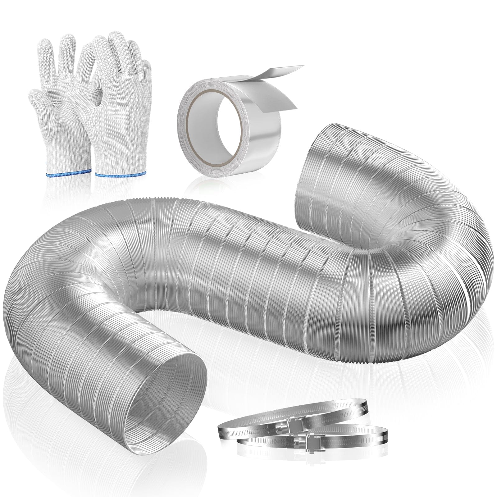 Semi Rigid Aluminum Dryer Vent Hose with 2 Clamps, Gloves&Tape