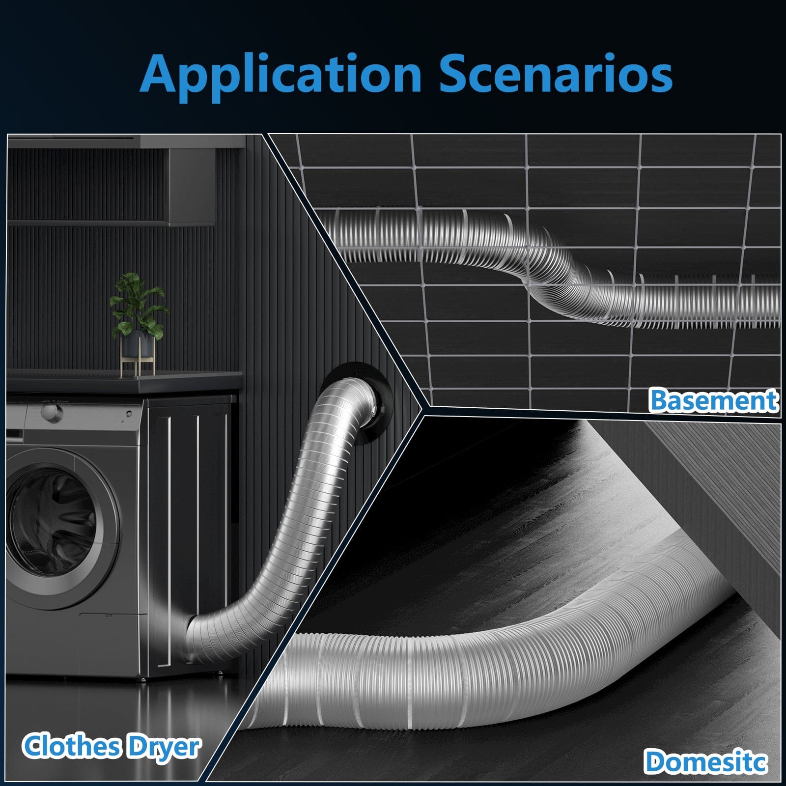 Semi Rigid Aluminum Dryer Vent Hose with 2 Clamps, Gloves&Tape