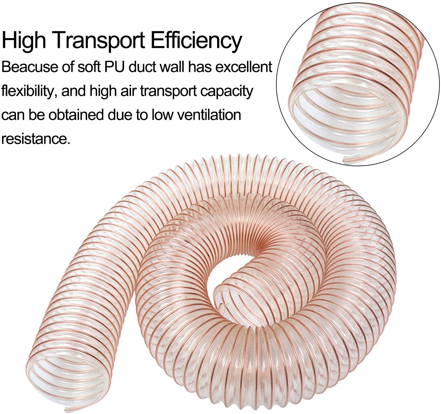 Clear Dust Collection PU Hose - 6.56 FT Long