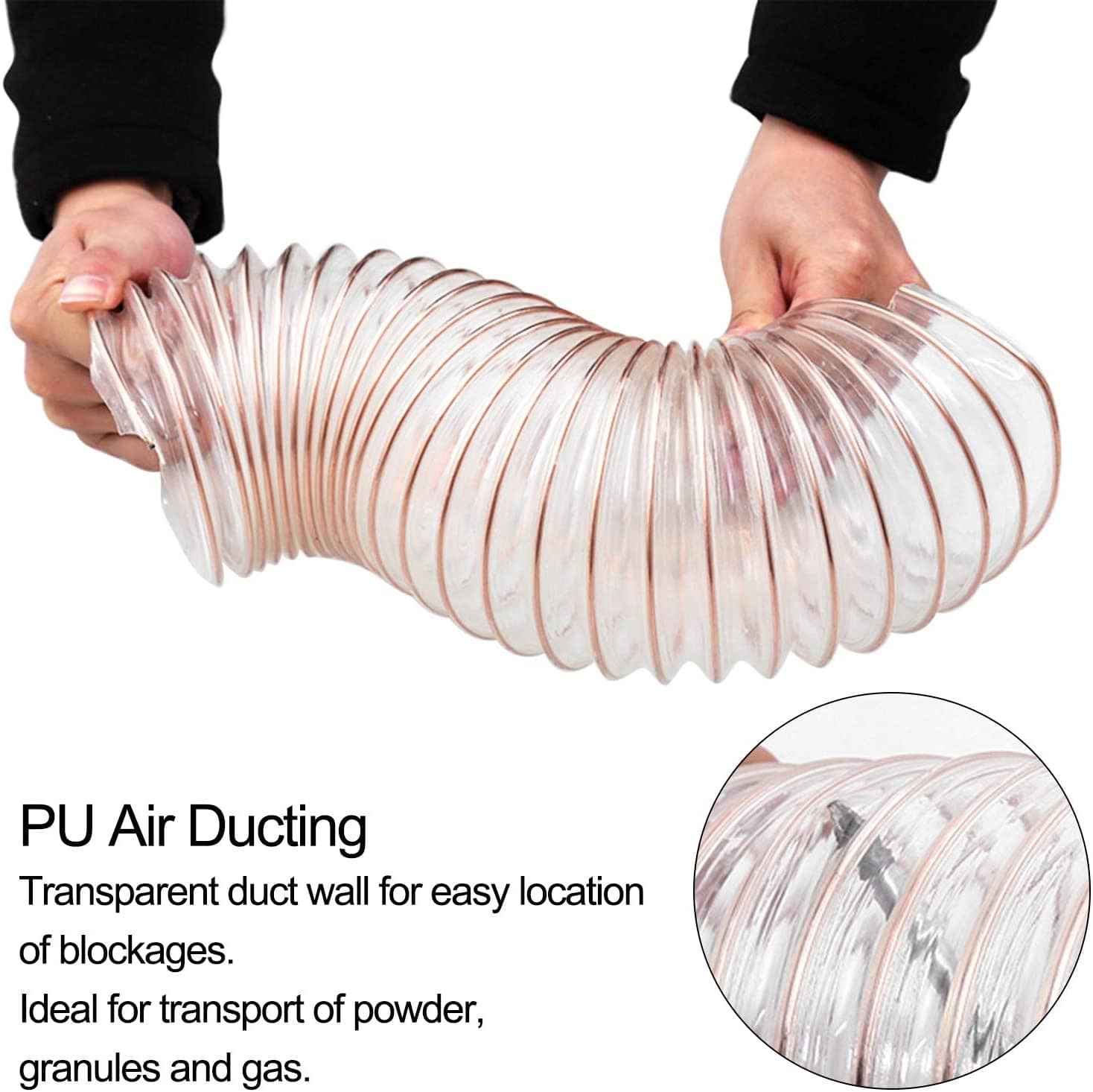 Clear Dust Collection PU Hose - 6.56 FT Long