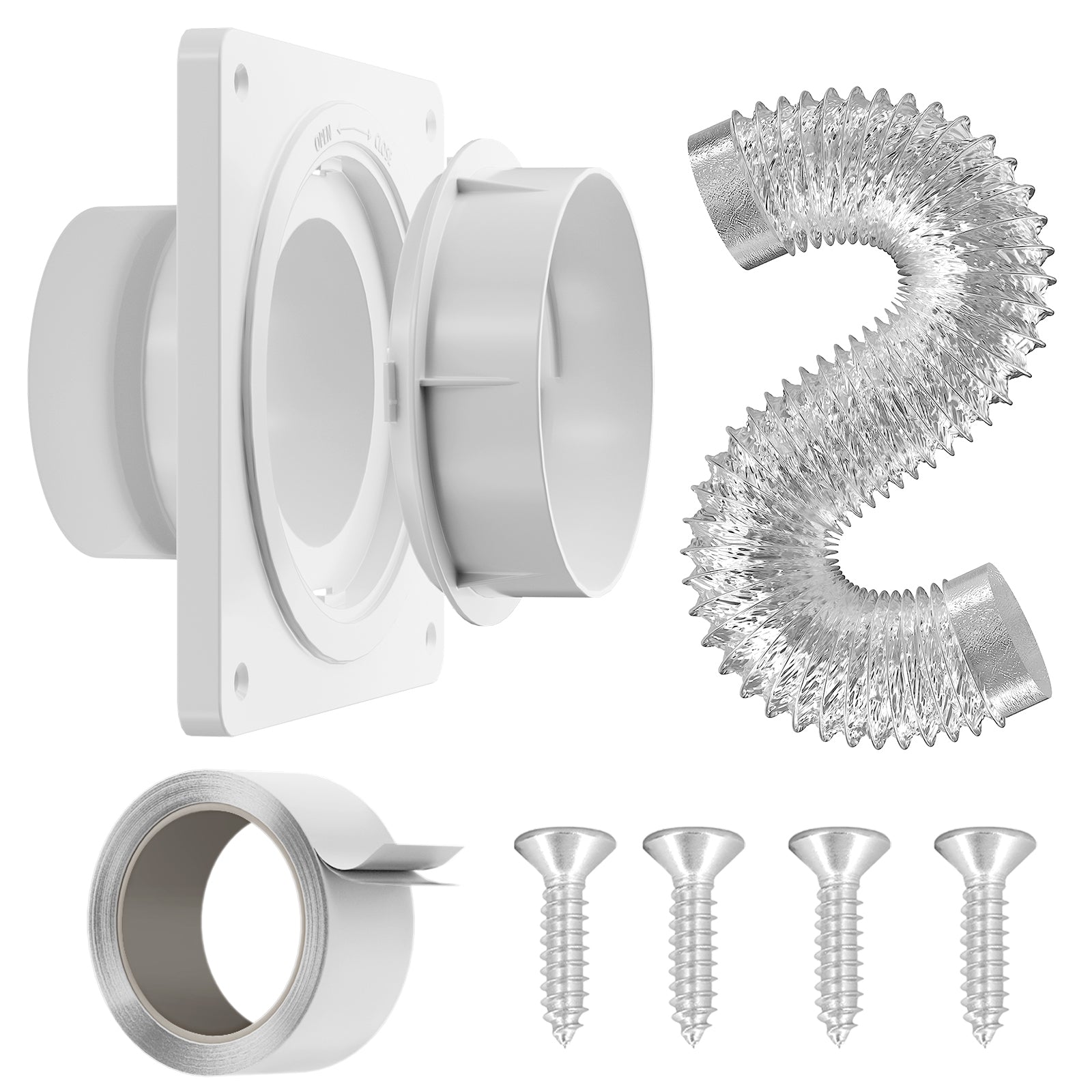 Dryer Vent Connector, Twist Lock Dryer Hose Vent Kit with Quick Connect & Disconnect, Dryer Vent Wall Plate Fits 4 Inch Ducting for HVAC Ventilation, with Tape