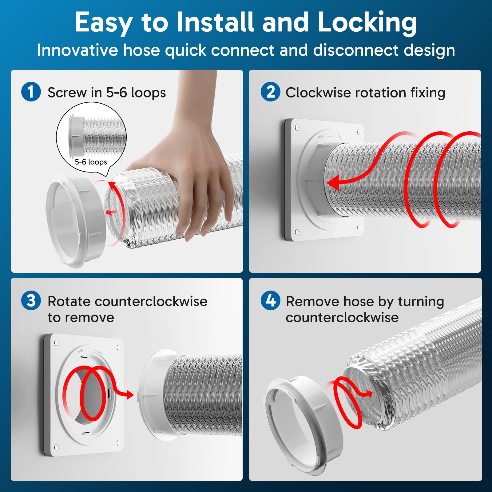 Dryer Vent Connector, Twist Lock Dryer Hose Vent Kit with Quick Connect & Disconnect, Dryer Vent Wall Plate Fits 4 Inch Ducting for HVAC Ventilation, with Tape