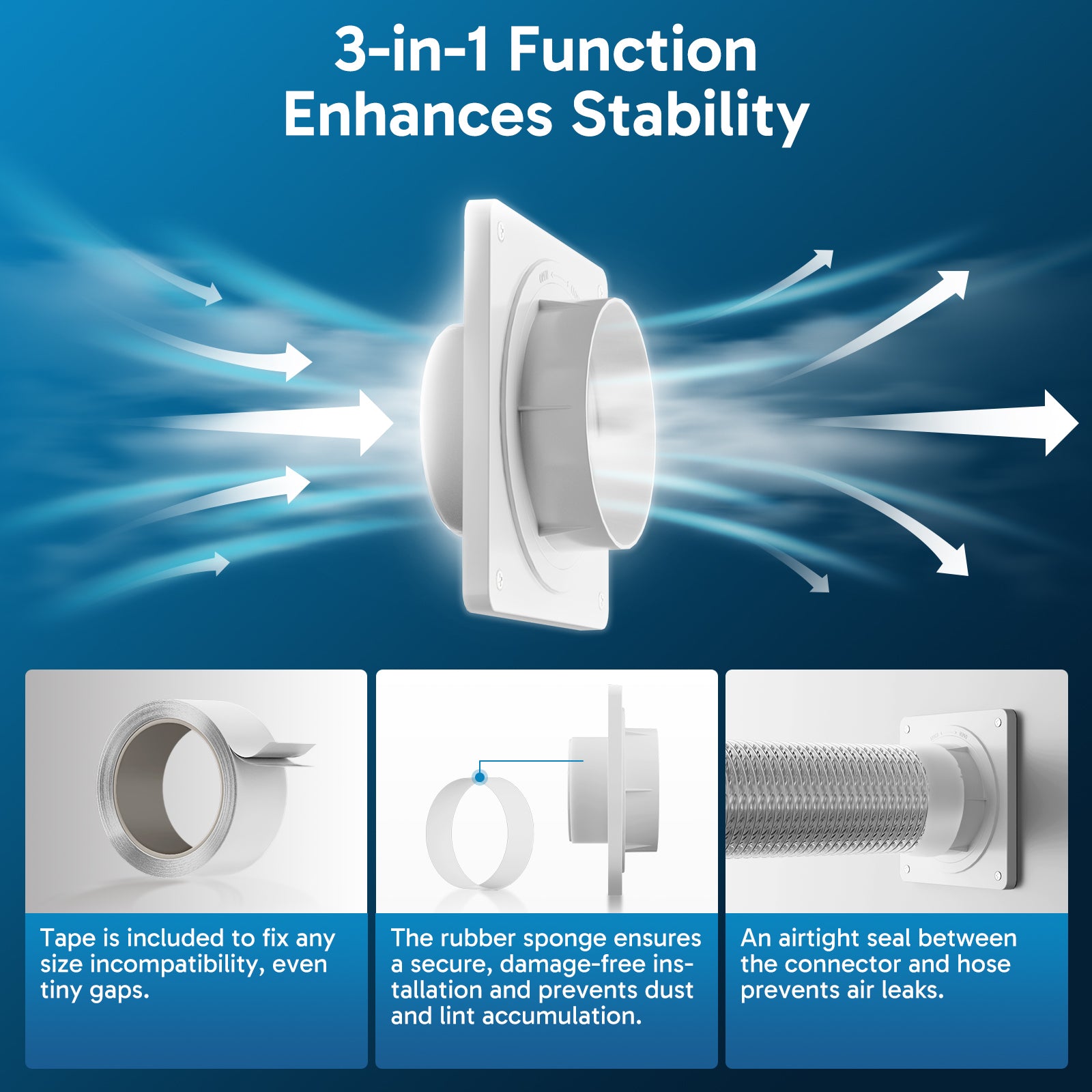 Dryer Vent Connector, Twist Lock Dryer Hose Vent Kit with Quick Connect & Disconnect, Dryer Vent Wall Plate Fits 4 Inch Ducting for HVAC Ventilation, with Tape