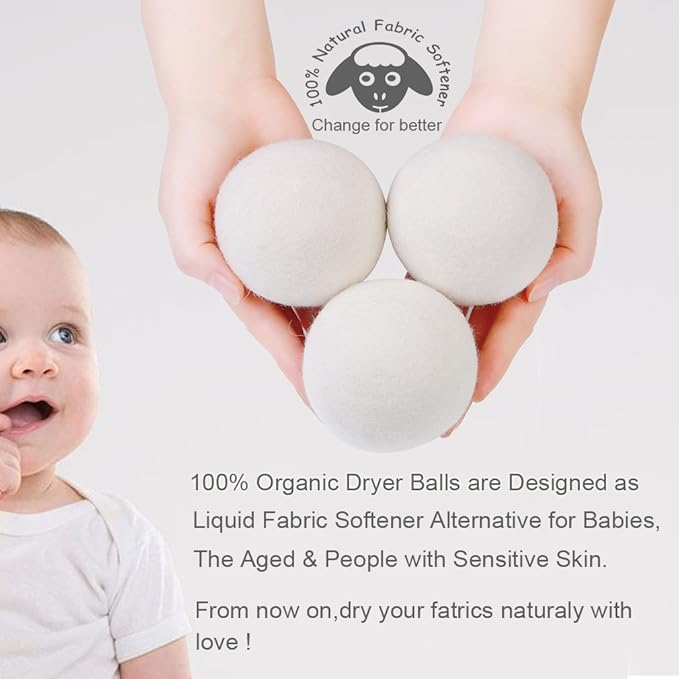 Dryer Balls - 100% Organic Wool - Sustainable & Eco-Friendly - Dry 1,000 Loads