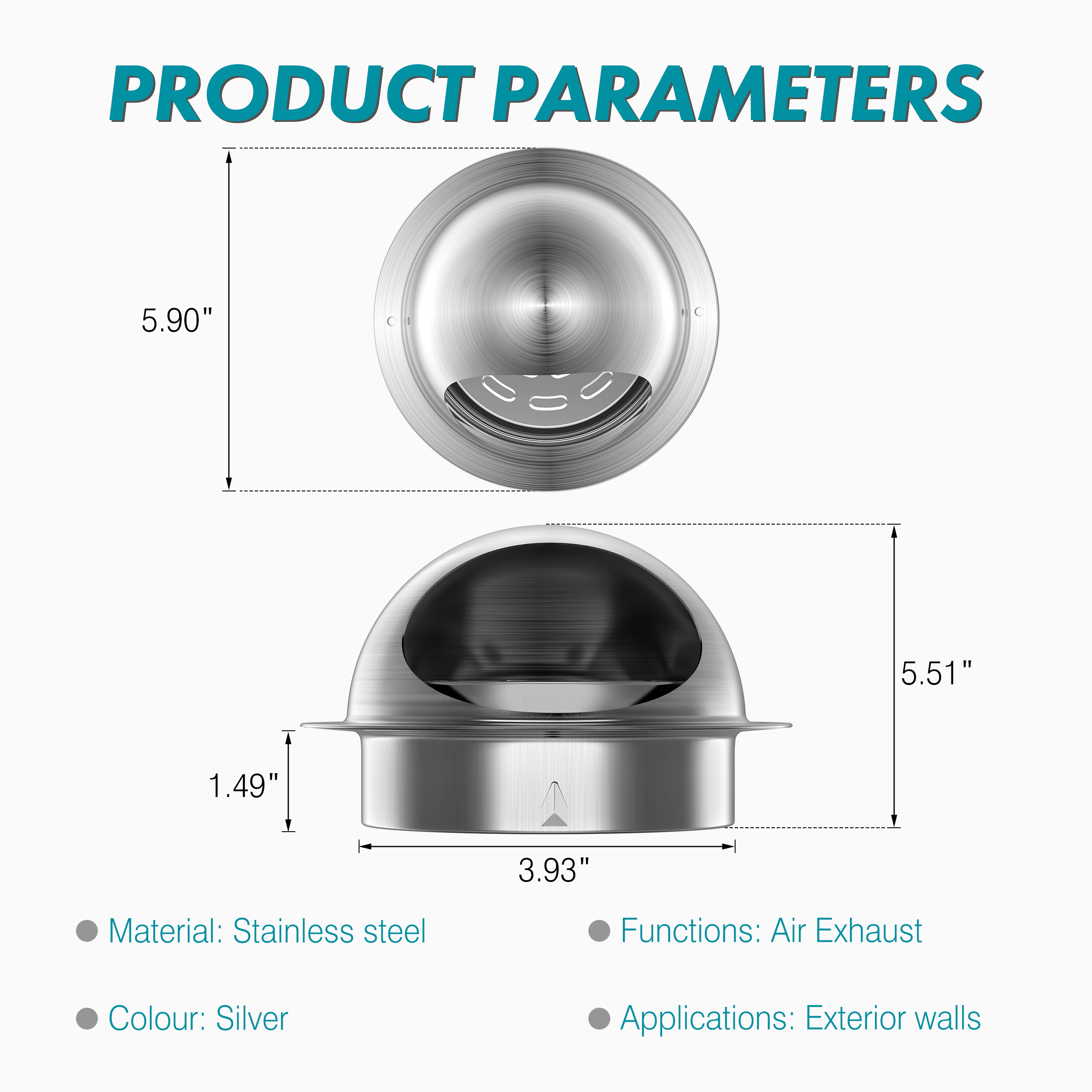 6 Inch 304 Stainless Steel Wall Vent with Damper