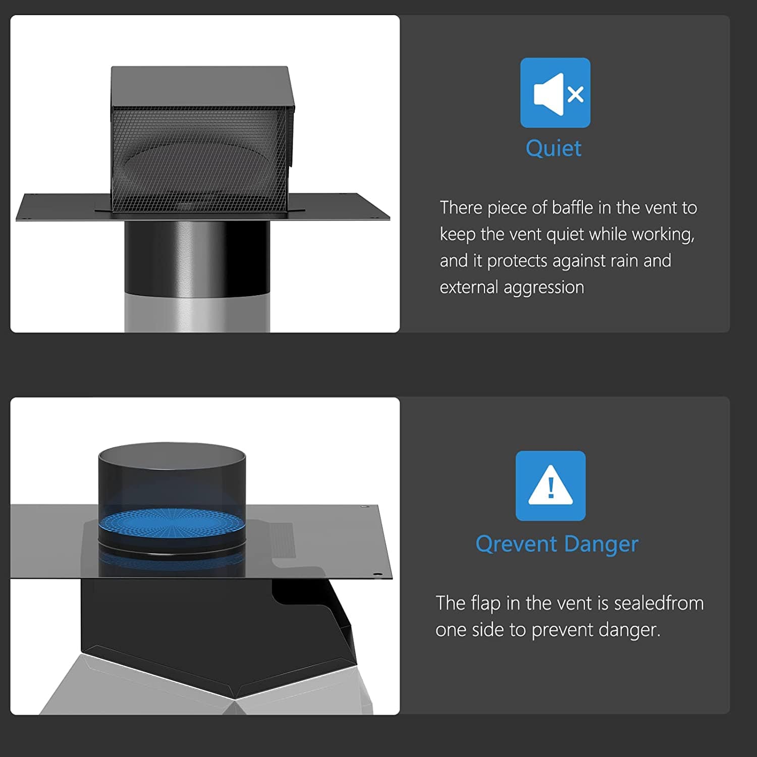 Black Removable Roof Vents Galvanized Steel -with Damper