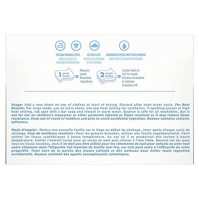 Bounce Free & Gentle Dryer Sheets, 240 Sheets, Unscented Fabric Softener Sheets, Hypoallergenic and Dermatologist Tested