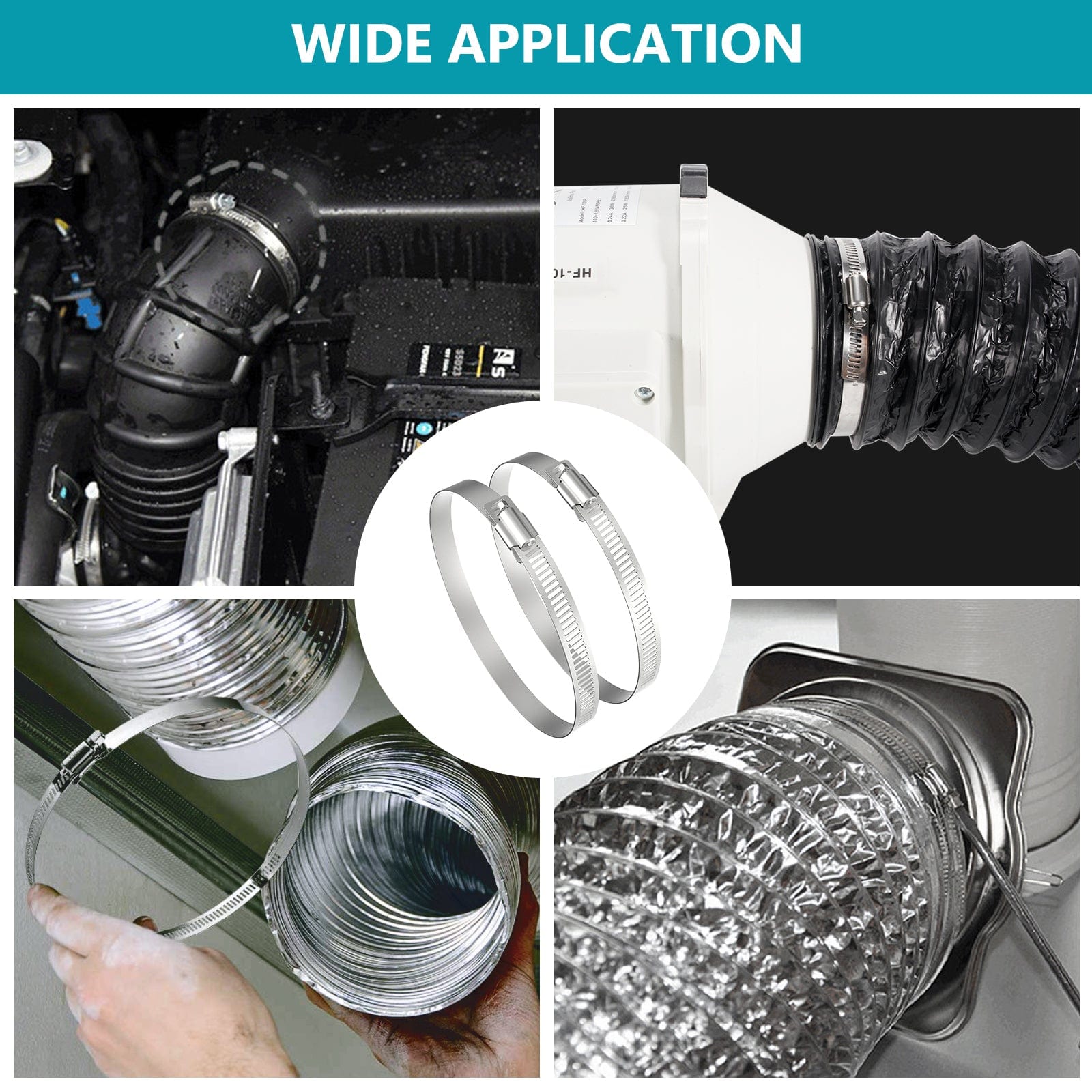 1 Pair Stainless Steel Dryer Vent Hose Clamp with Adjustable Worm Drive