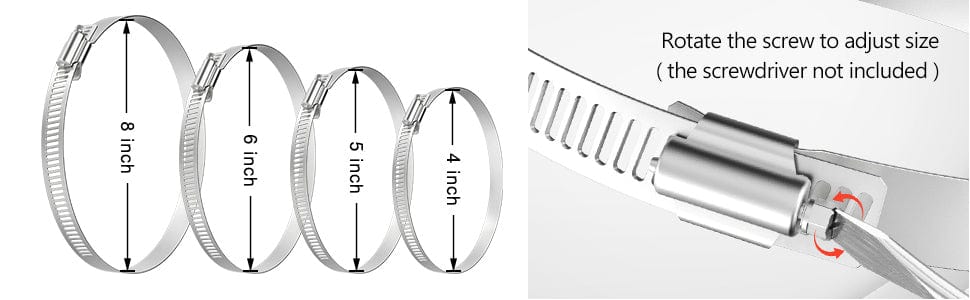 1 Pair Stainless Steel Dryer Vent Hose Clamp with Adjustable Worm Drive
