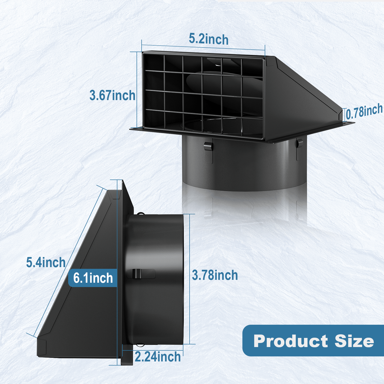 Dryer Vent Cover Outside with Removable Mesh, 6 Inch Wall Mount Extractor Vent with Rubber Cushioned Non-Return Flap, Metal Outside Dryer Vent Cover for House, Black