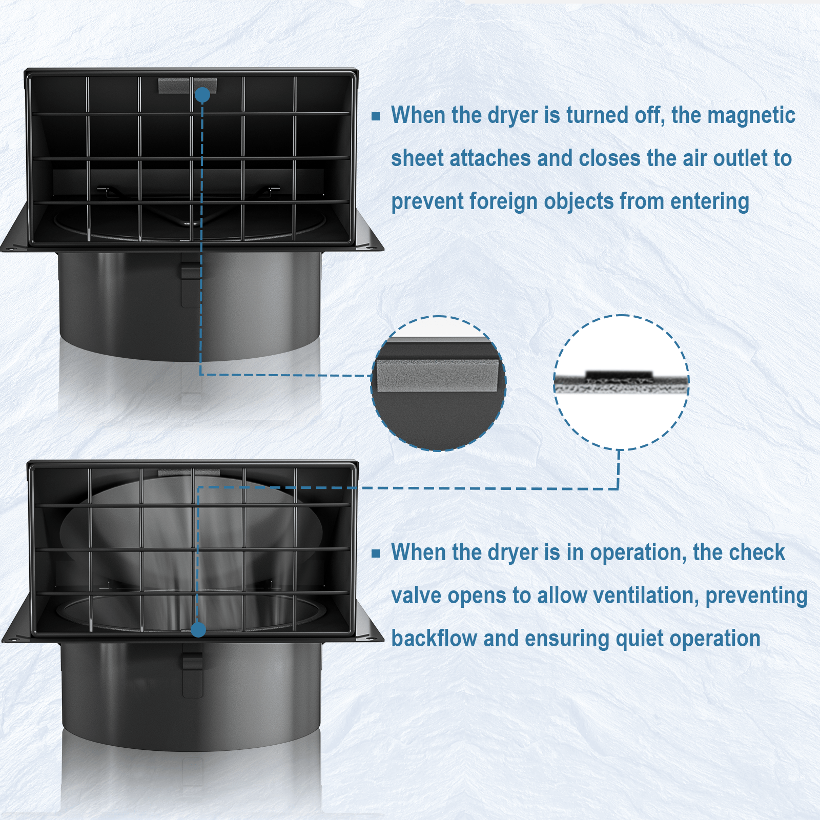 Dryer Vent Cover Outside with Removable Mesh, 6 Inch Wall Mount Extractor Vent with Rubber Cushioned Non-Return Flap, Metal Outside Dryer Vent Cover for House, Black