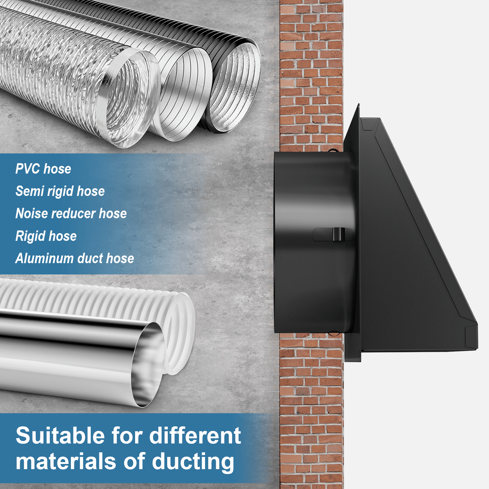 Dryer Vent Cover Outside with Removable Mesh, 6 Inch Wall Mount Extractor Vent with Rubber Cushioned Non-Return Flap, Metal Outside Dryer Vent Cover for House, Black