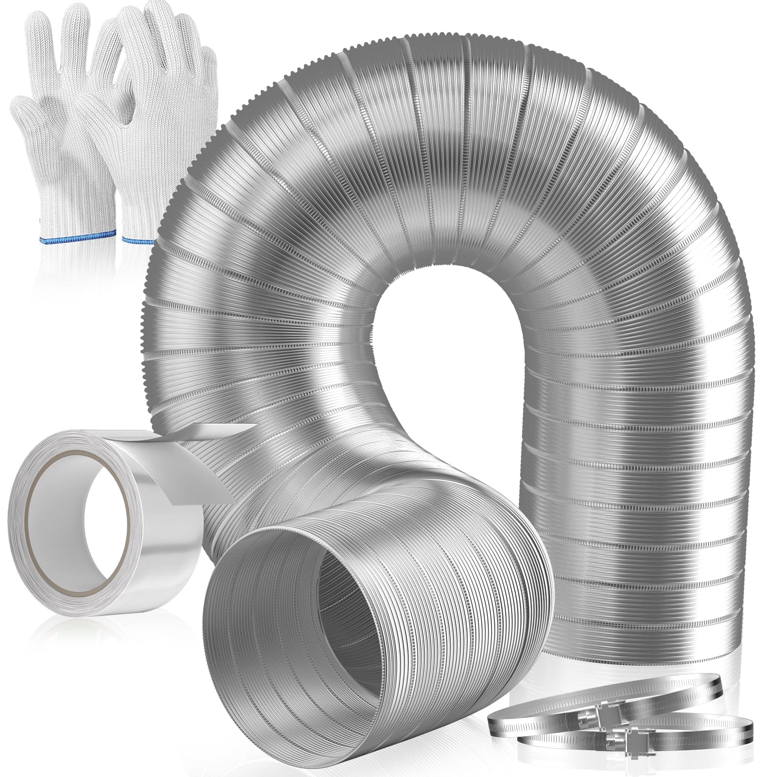 Semi Rigid Aluminum Dryer Vent Hose with 2 Clamps, Gloves&Tape
