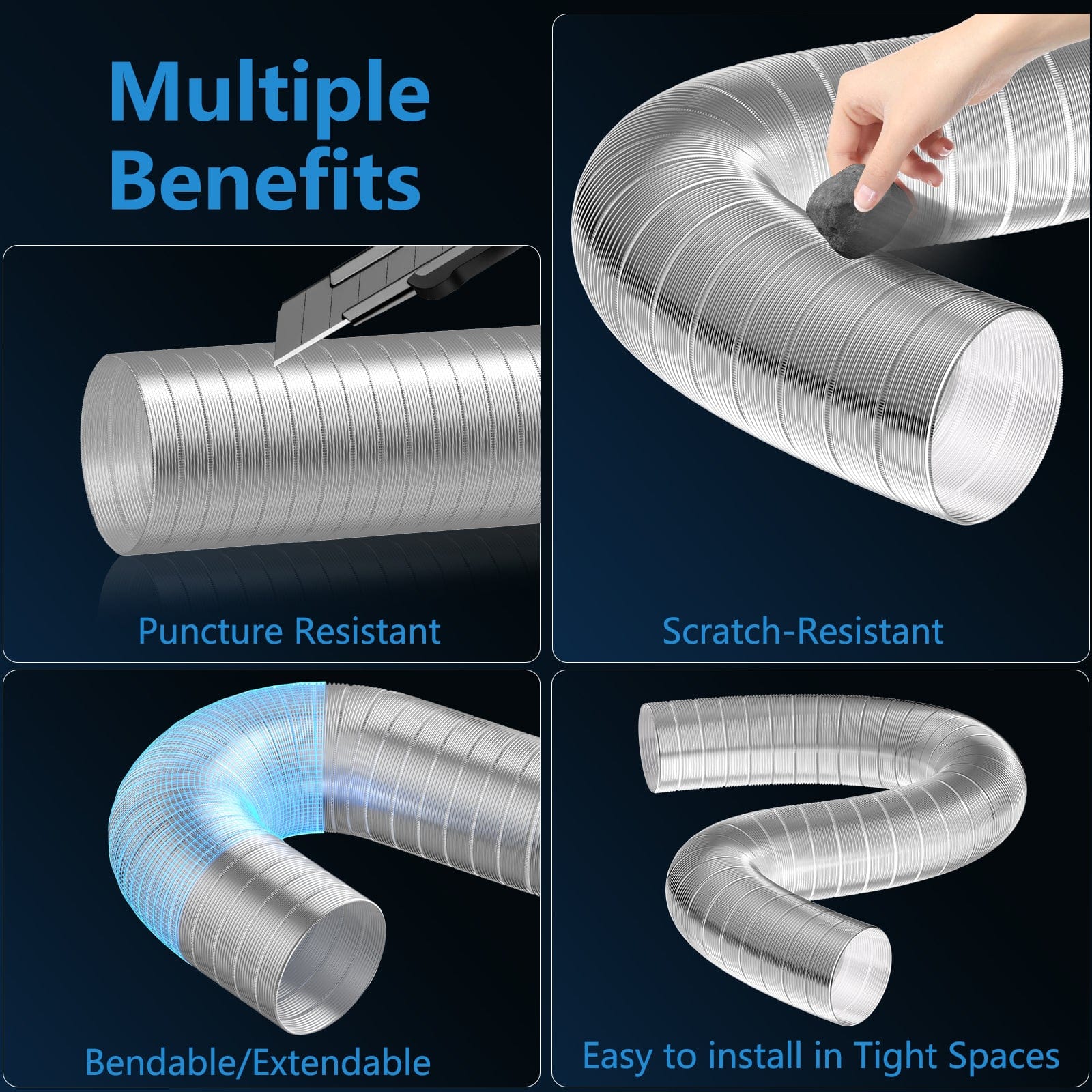 Semi Rigid Aluminum Dryer Vent Hose with 2 Clamps, Gloves&Tape