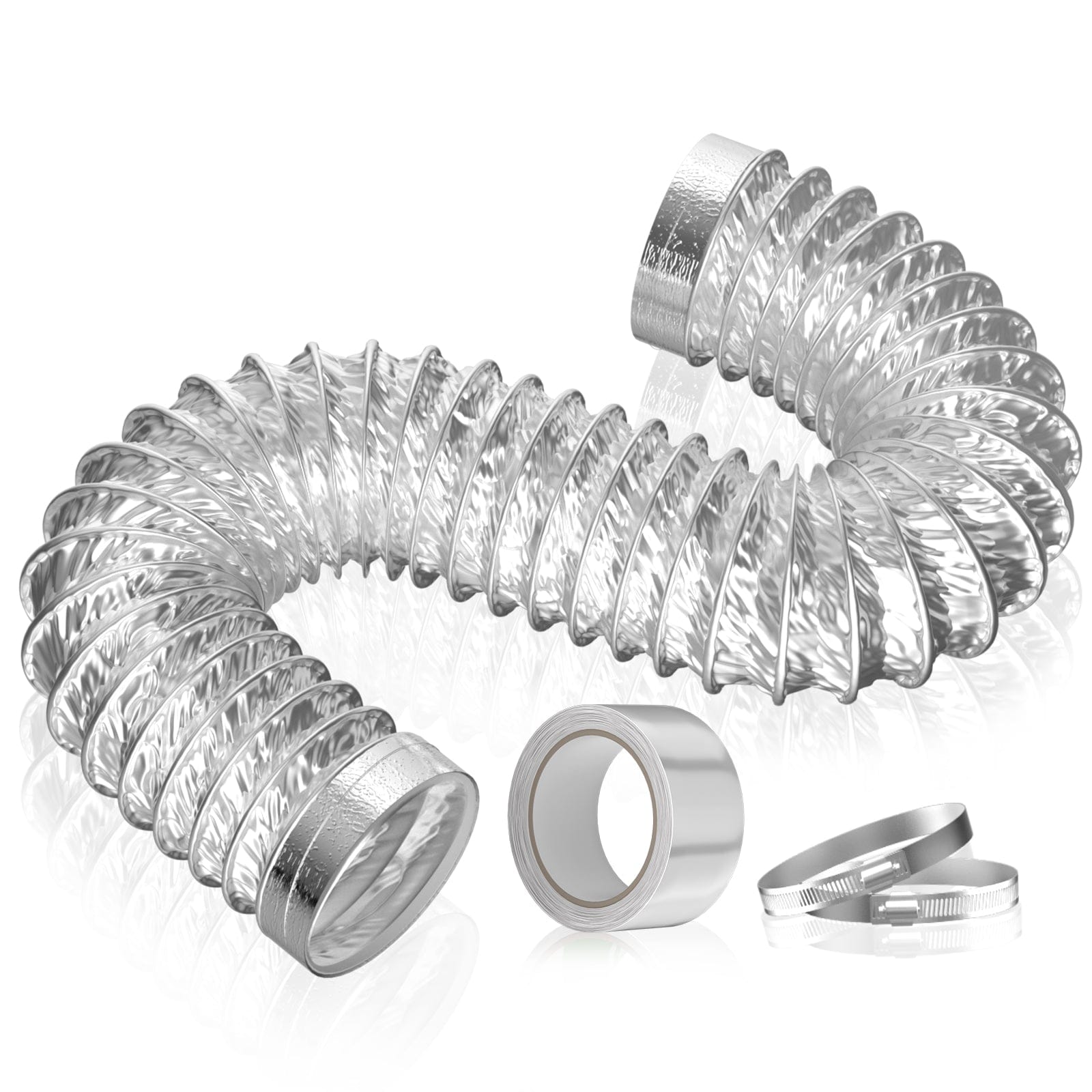 Flexible Aluminum Foil Insulated Exhaust Duct Hose, Thick(6-ply) for Tight Space(2 Clamps and 1 Tape)