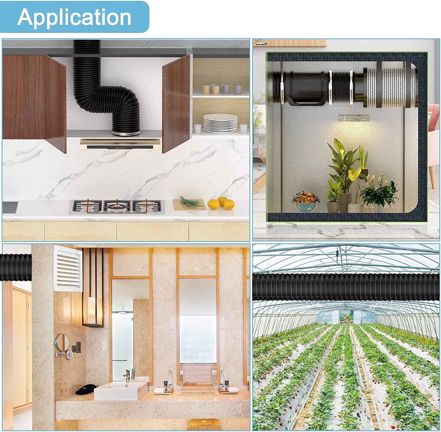 Insulated Flexible Duct Black Aluminum Foil Noise Reducing Ducting